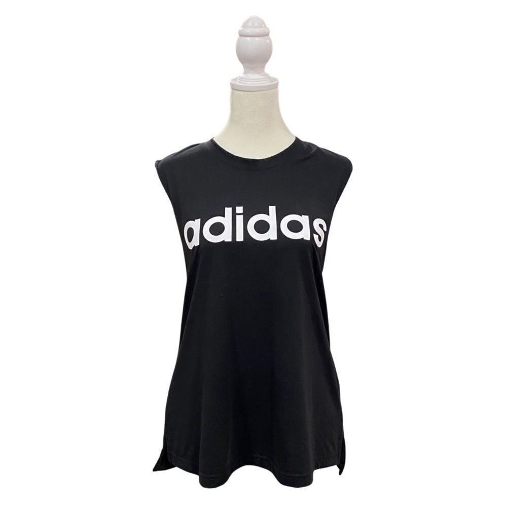Adidas Black Sleeveless Tank with White Logo Graphic Size Small